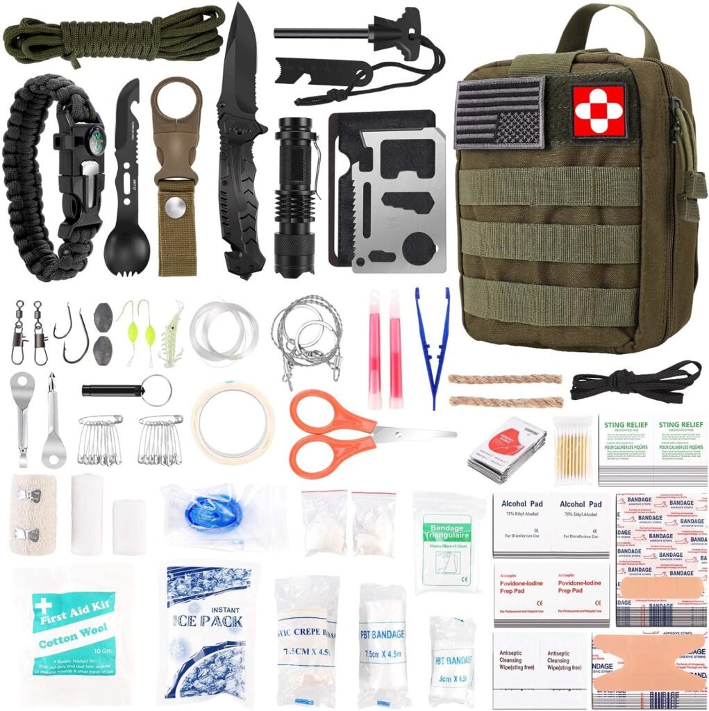 216 Pcs, Professional Survival Gear Equipment Tools First Aid Supplies kit for SOS Emergency Hiking Hunting Disaster Camping Adventures