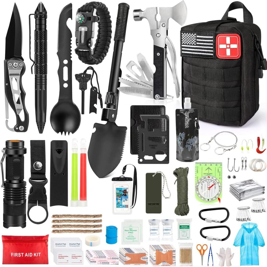 235Pcs Emergency Survival Kit and First Aid Kit Professional Survival Gear Tool with IFAK Molle System Compatible Bag, Gift for Men Camping Outdoor Adventure Boat Hunting Hiking  Earthquake