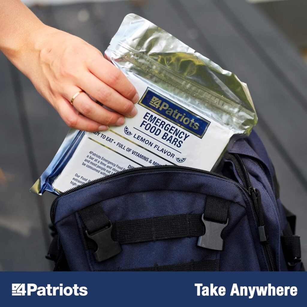 4Patriots Emergency Food Bars: Non-Perishable S.O.S Rations Designed to Last 5 Years - 3,600 Total Calories - 1 Pack of 9 Lemon-Flavored Survival Bars for Emergencies, Camping, or Hiking