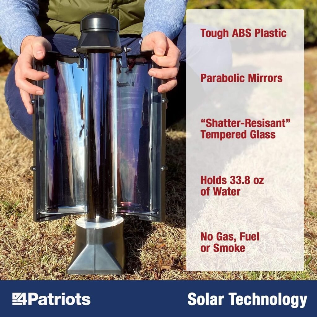 4Patriots Sun Kettle Personal Water Heater: Portable Thermos Boils Water Using The Sun, Thermal Flask For Camping, Hunting, Backpacking  Survival, Solar Powered, Lightweight  Gas  Electricity Free