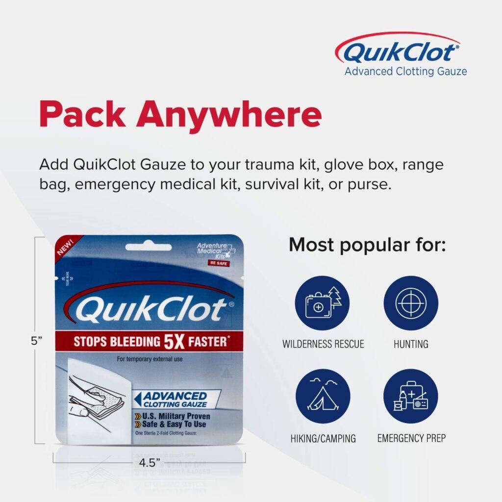Adventure Medical Kits QuikClot Advanced Clotting Gauze - Flexible Hemostatic Medical Gauze - Stop Bleeding Faster with Quick Clotting Gauze - Survival Kit Supplies - 3 x 2