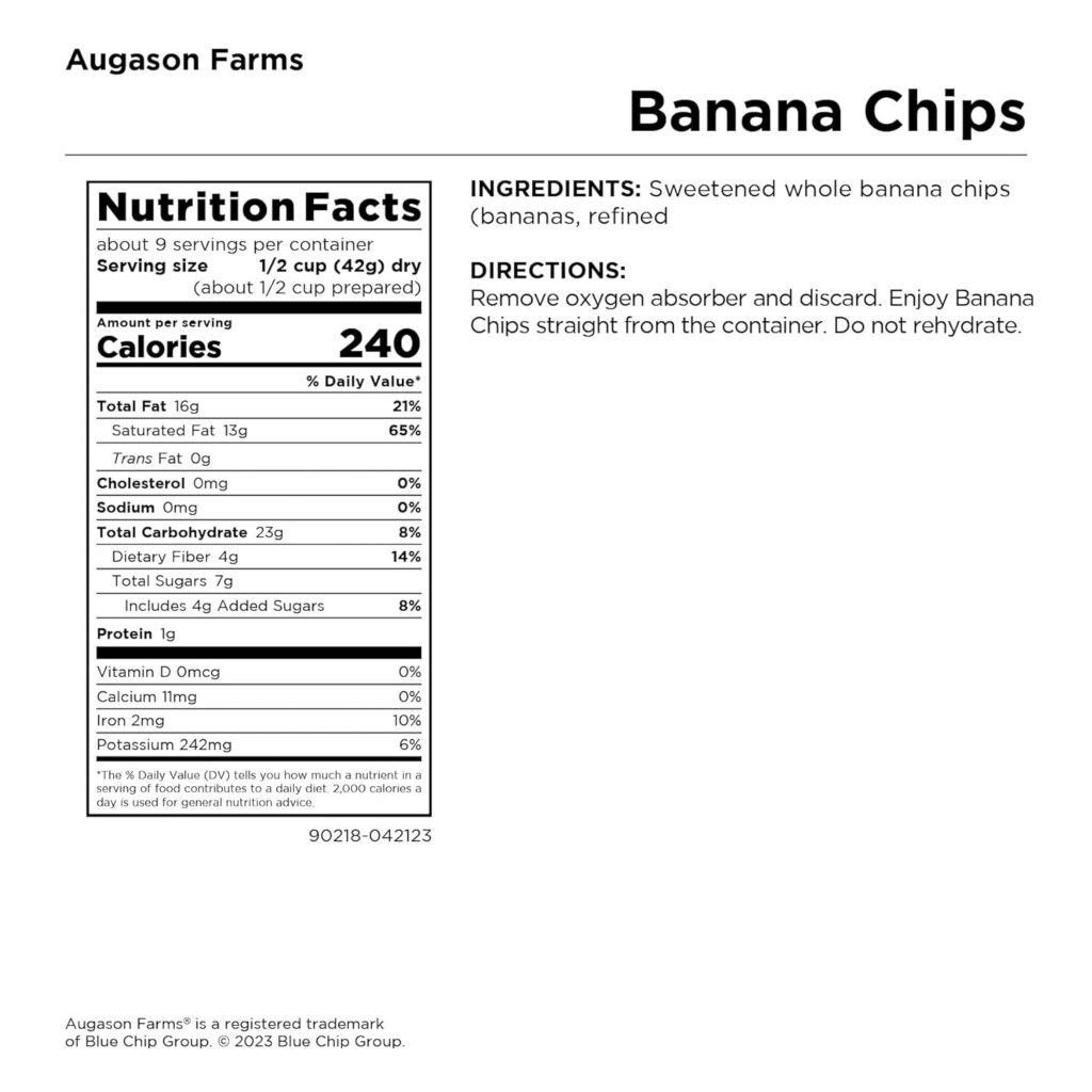 Augason Farms Banana Chips Certified Gluten Free Emergency Bulk Food Storage 4 Gallon Pail 151 Servings