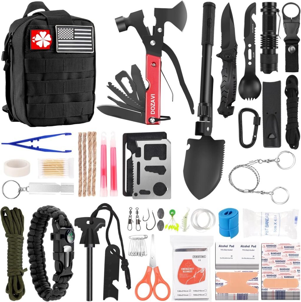 Gift for Fathers Day Men Dad Husband,142 Pcs Survival Kit and First Aid Kit, Professional Emergency Kits Survival Gear and Equipment with Molle Pouch, for Men Women Camping Outdoor Adventures