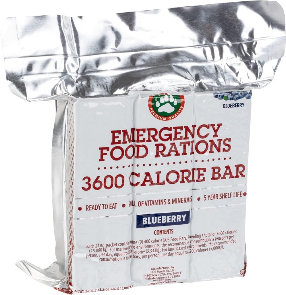 Grizzly Gear Emergency Food Rations- 3600 Calorie Blueberry Bar - 3 Day, 72 Hour Supply For Disaster, Hurricane, Flood Preparedness - Less Sugar, More Nutrients Than Leading Brands - 5 Year Shelf Life