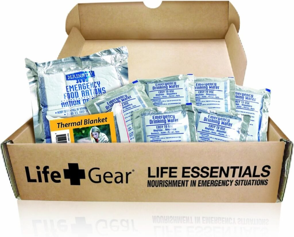 Life Gear - LG329 Emergency Food, Water  Thermal blanket for 1 person, 3 days, add to emergency or survival kit Brown Box