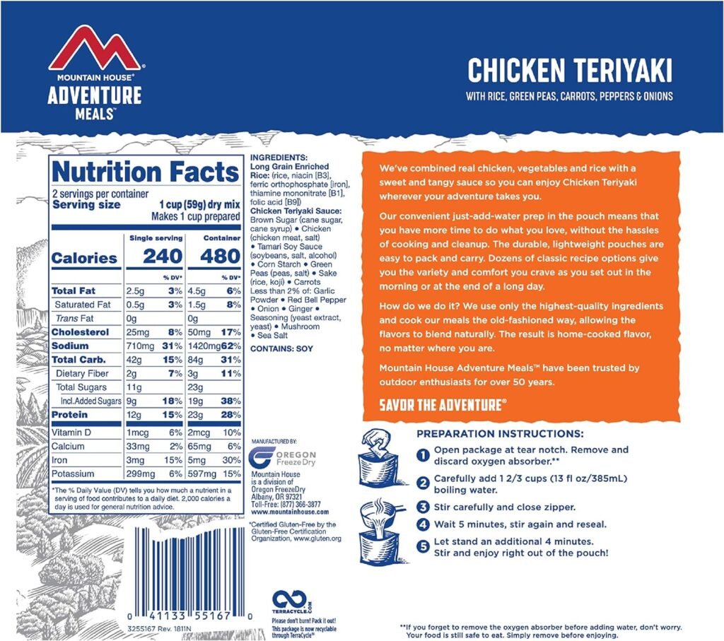 Mountain House Chicken Teriyaki with Rice | Freeze Dried Backpacking  Camping Food | 2 Servings | Gluten-Free