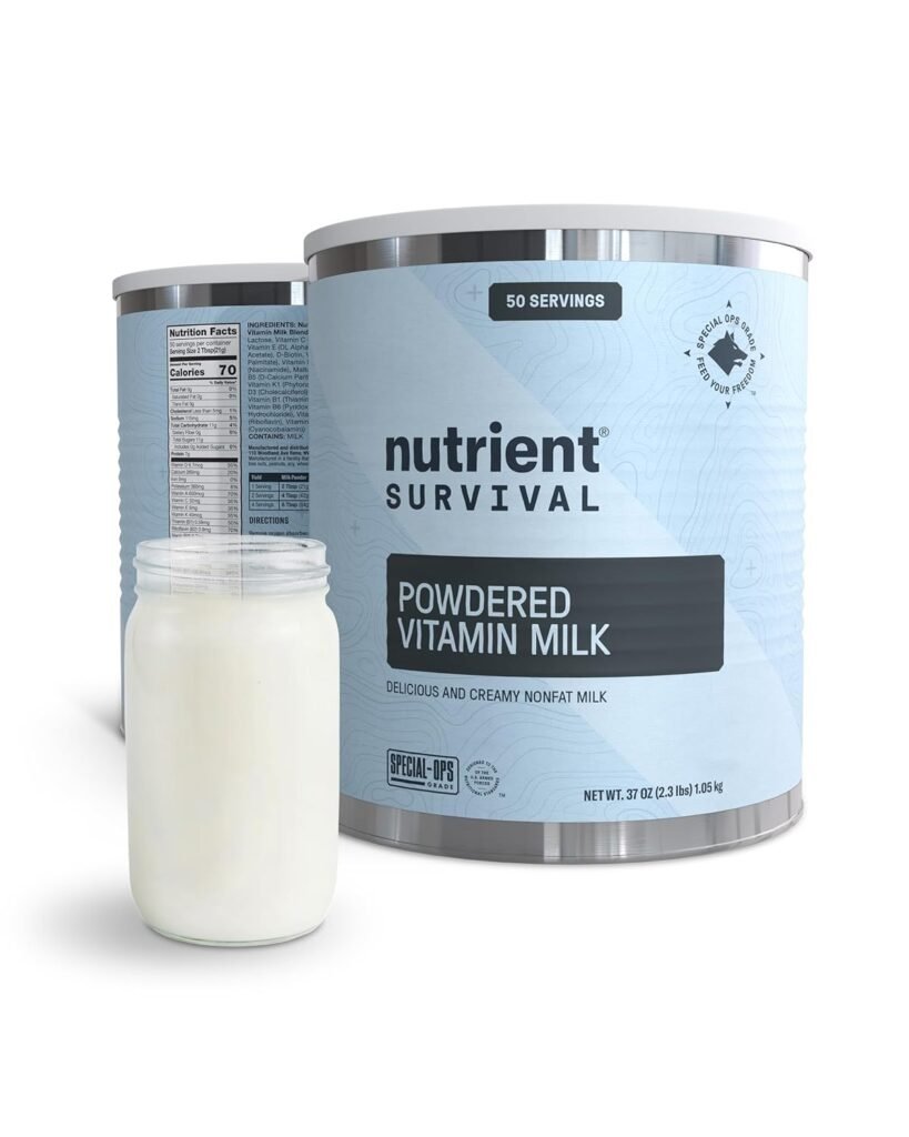 Nutrient Survival Vitamin Powdered Milk, Freeze Dried Prepper Supplies  Emergency Food Supply, 21 Essential Nutrients, Soy  Gluten Free, Shelf Stable Up to 25 Years, One Can, 60 Servings