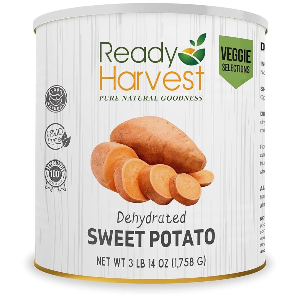 Ready Harvest Dehydrated Sweet Potatoes | Camper Must-Haves Camping Essentials | Hurricane Preparedness Items as Survival Food | Pantry Staples | #10 Can | 25-Year Shelf Life