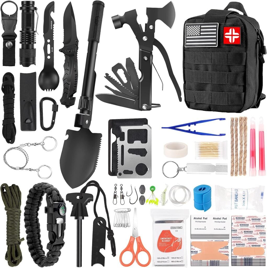 Survival Kit and First Aid Kit, 142Pcs Professional Survival Gear and Equipment with Molle Pouch, for Men Dad Husband Who Likes Camping Outdoor Adventure…