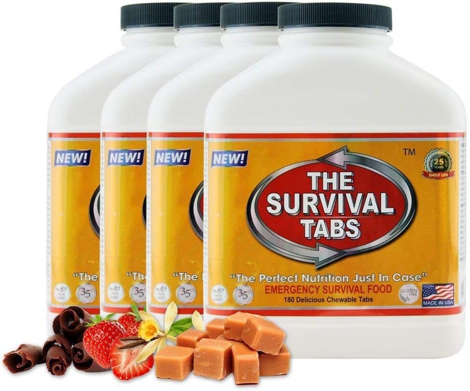 The Survival Tabs 60-Day 720 Tabs Emergency Food Ration Survival MREs Food Replacement for Outdoor Activities Disaster Preparedness Gluten Free and Non-GMO 25 Years Shelf Life Long Term - Mixed Flavor