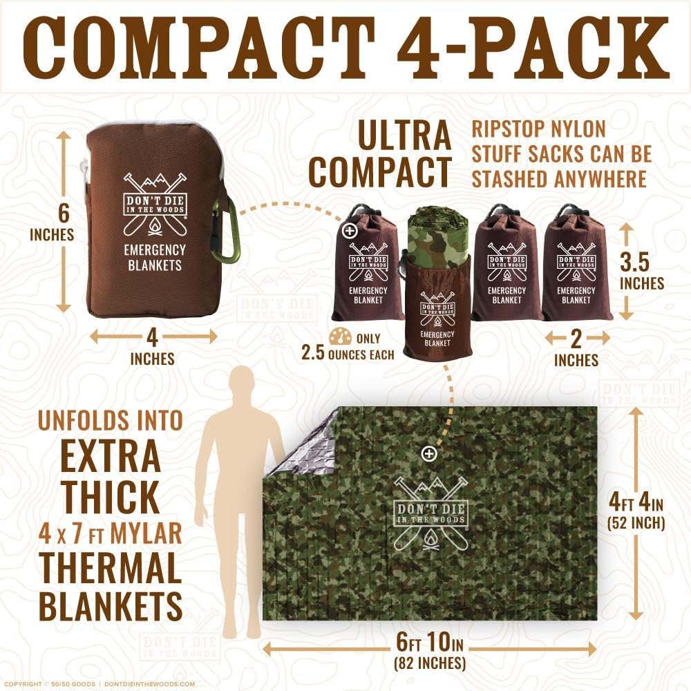 World’s Toughest Emergency Blankets [4-Pack] Extra-Thick Thermal Mylar Foil Space Blanket | Waterproof Ultralight Outdoor Survival Gear For Hiking, Camping, Running, Emergency, First Aid Kits [Orange]