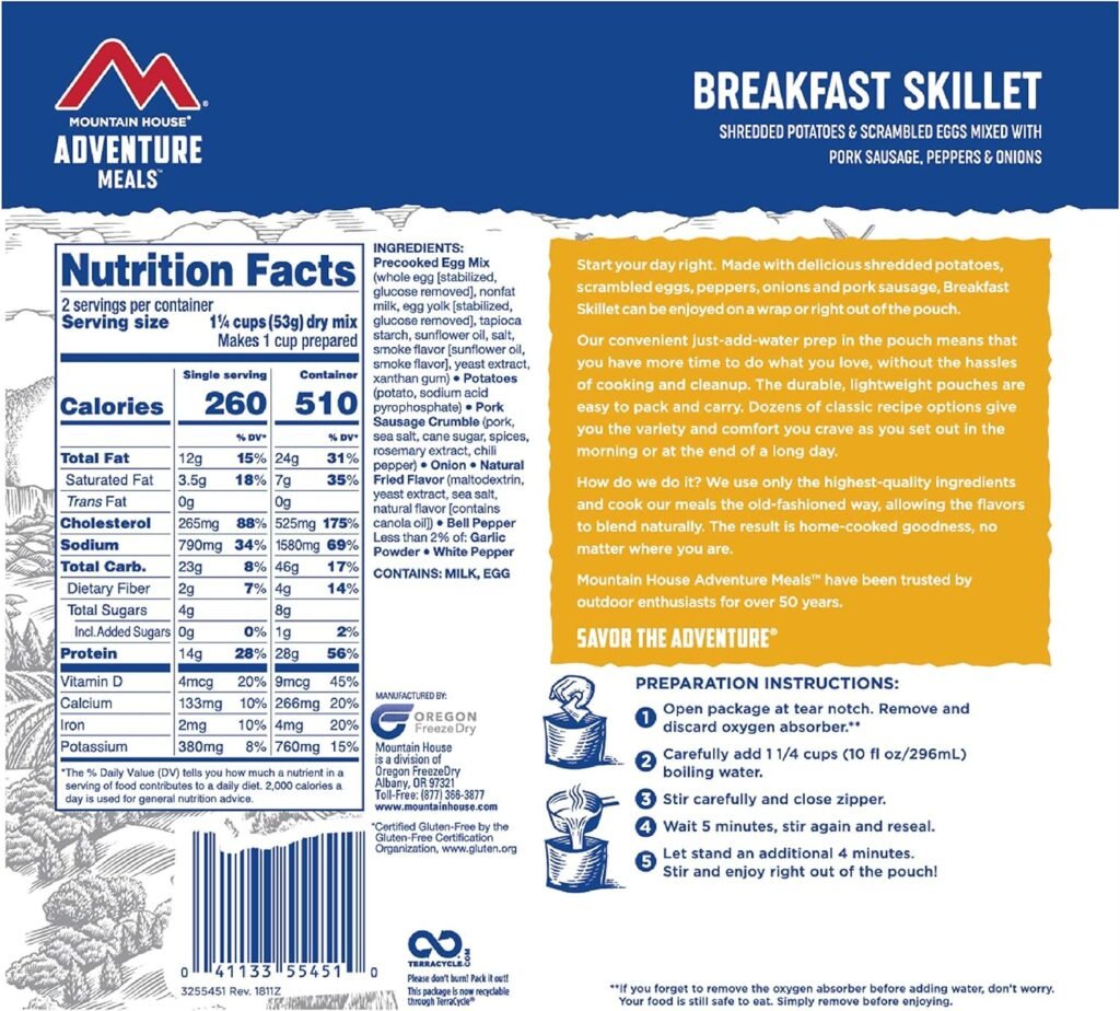 Mountain House Breakfast Skillet | Freeze Dried Backpacking  Camping Food | 2 Servings | Gluten-Free